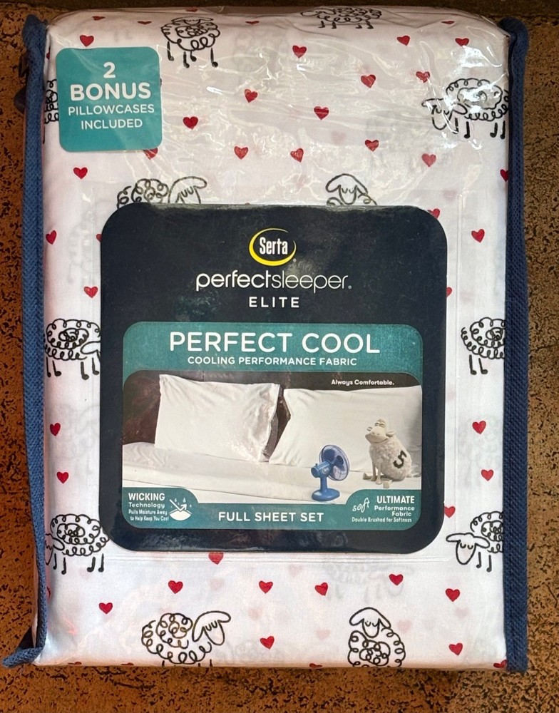 Serta Perfect Sleeper SLEEPING SHEEP with RED HEARTS Sheet Set (6-pc FULL Size)