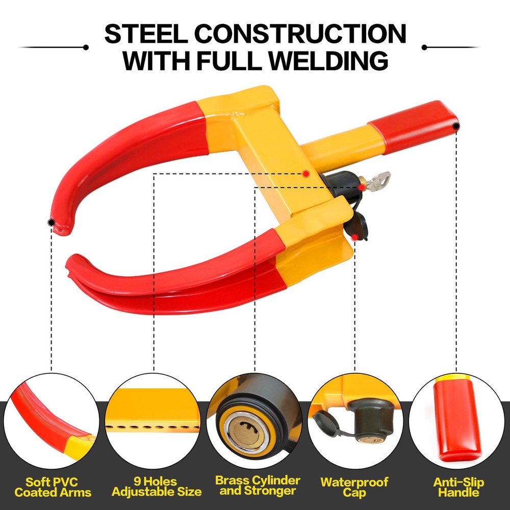 KAYCENTOP Universal Wheel Lock, Security Trailer Medium, 1pcs Red/yellow