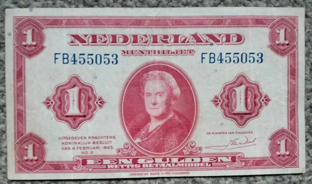 Netherlands 1 Gulden 1943 P64a  aUnc