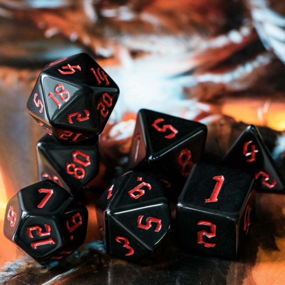 Red Orcish Script Dice Set Poly RPG DnD Dungeons Dragons AD&D Pathfinder