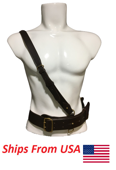Sam Browne Belt With Shoulder Strap Dark Brown-120 cm