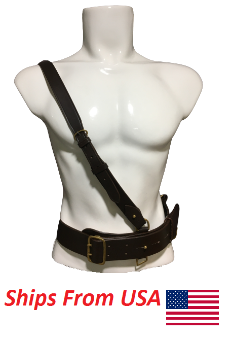 Sam Browne Belt With Shoulder Strap Dark Brown-120 cm