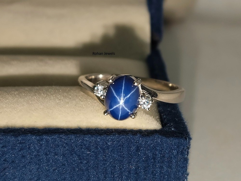Blue Lindy Star Ring 925 Sterling Silver Lab Created Handmade Silver Ring