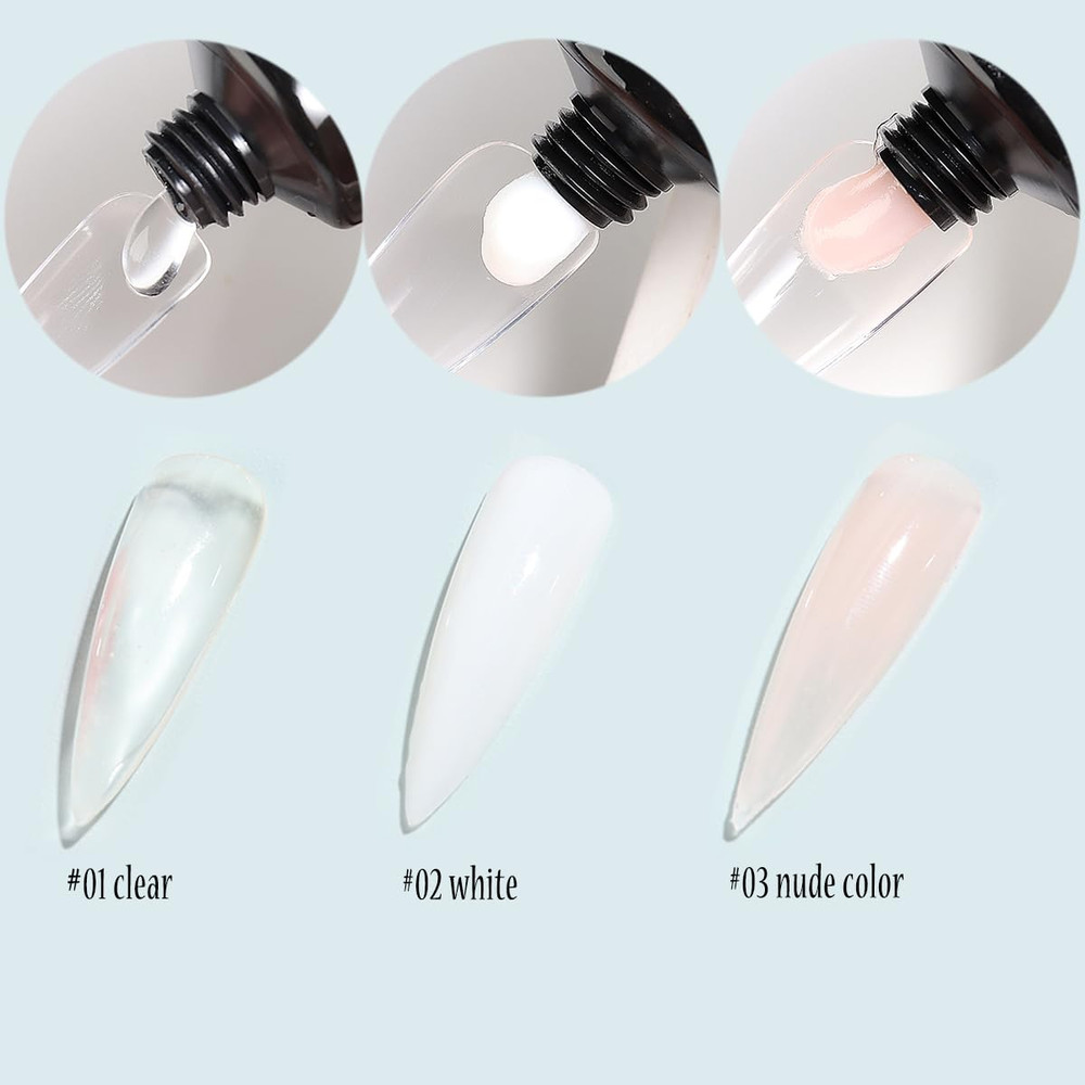 Poly Extension Gel Nail Kit, Clear White Pink with Slip Solution Dual Builder Na