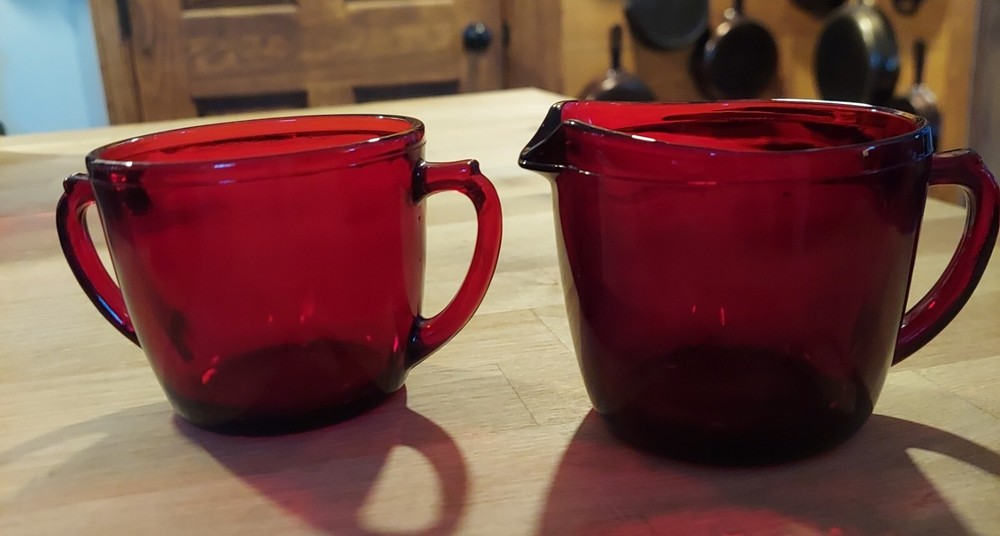 Anchor Hocking Royal Ruby Red Creamer & Open Sugar Depression Glass