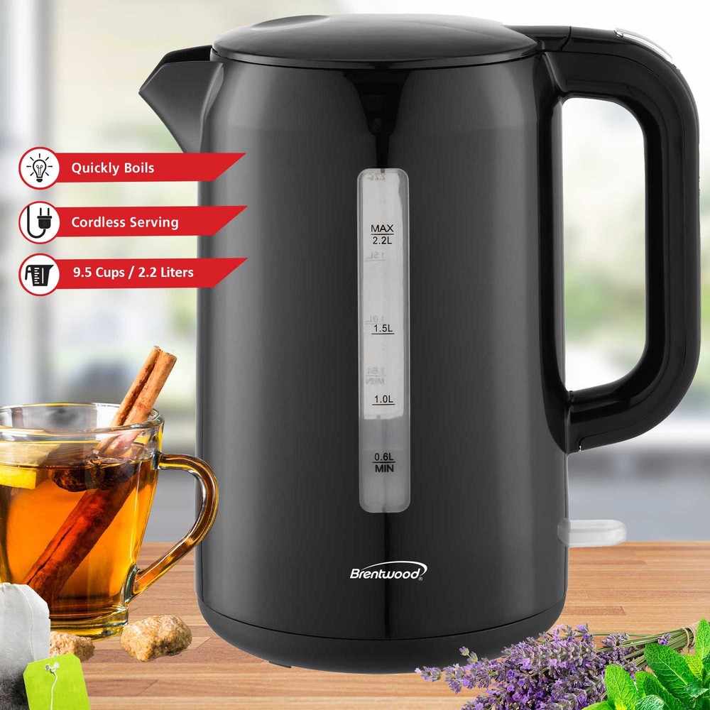 1100W Cordless Electric Kettle, 2.2 L, Auto Shutoff, 360° Base