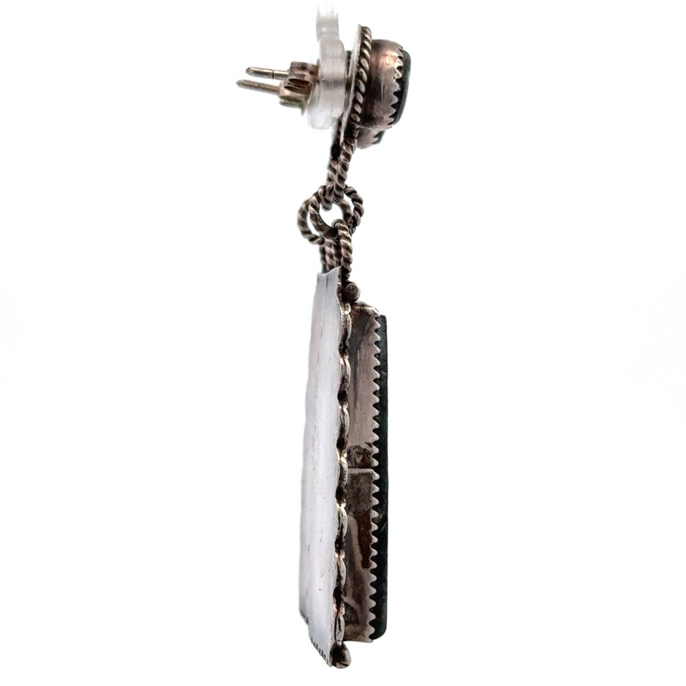 Native American 925 Sterling Silver Long Seraphinite Dangle Statement Earrings
