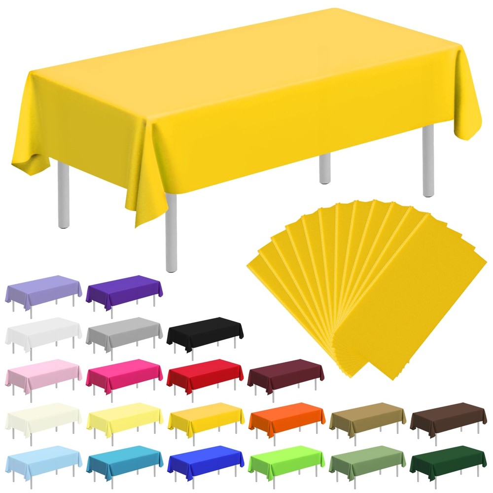 12 Pack Plastic Table Cloth Rectangle 54 x 108 inch Plastic Tablecloth Dispos...