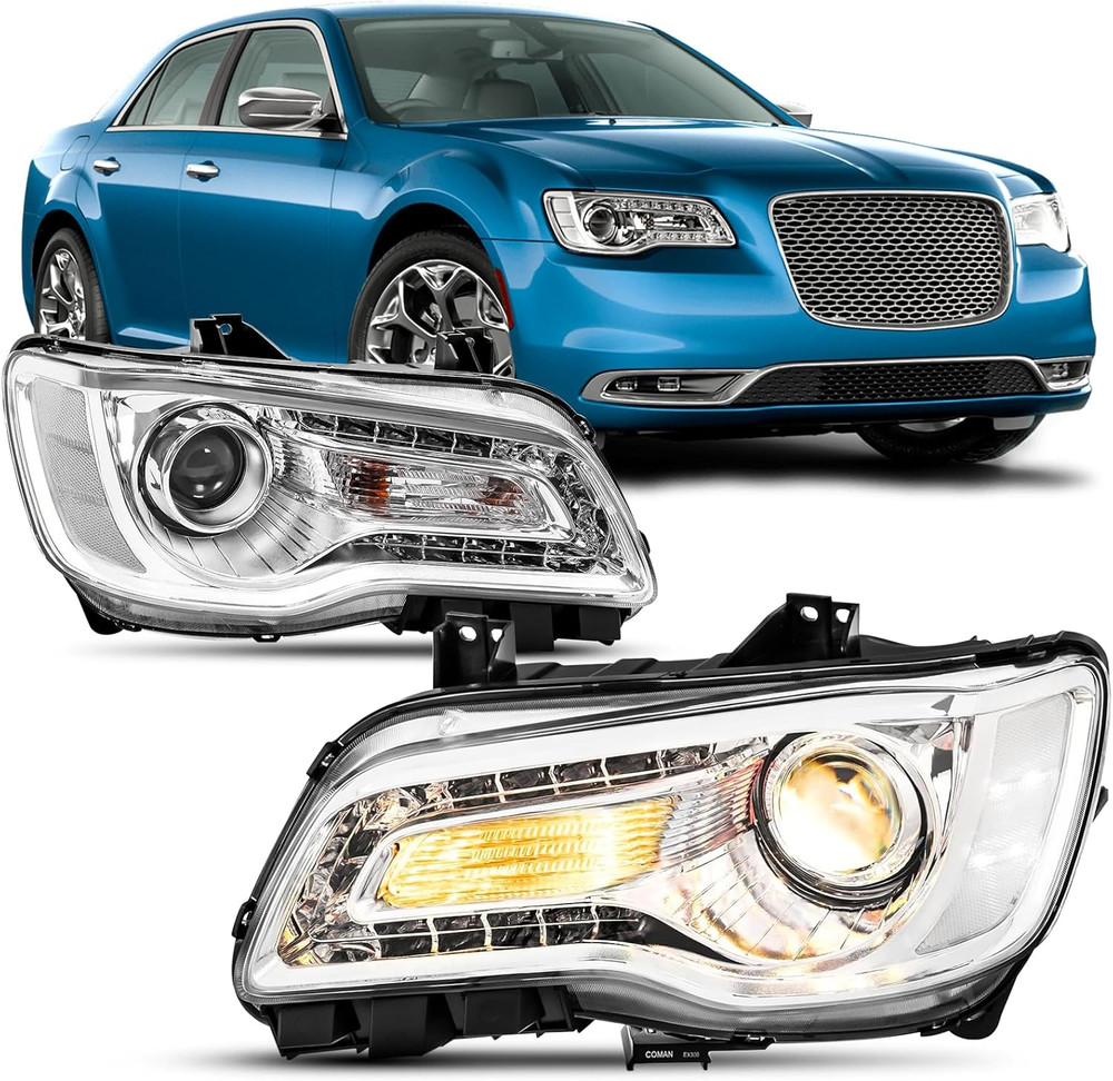 For 2011-2023 Chrysler 300/300C Headlight Assembly Halogen Chrome Headlamp Repla