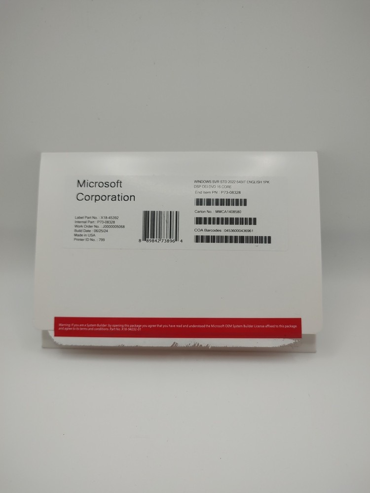 Microsoft Windows server 2022 datacenter 64Bit 16 Core License Key DVD