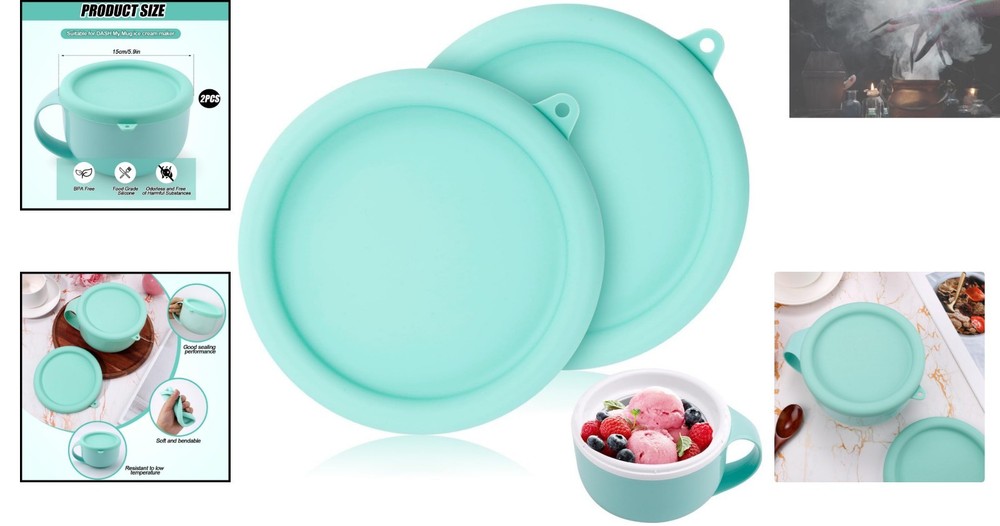 Eco-Friendly 2pcs Silicone Lids for Dash Ice Cream Maker - Effortless Cleanup