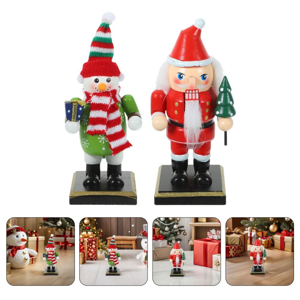 2 Pcs Mini Nutcracker Ornaments Figures for Porch Christmas Puppet