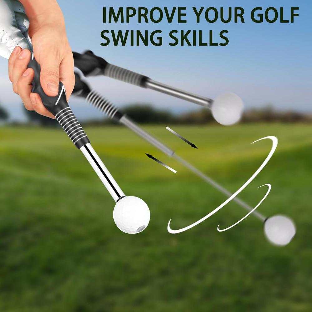 Retractable Golf Swing Trainer, Golf Training Aid and Grip Trainer with Click Fe