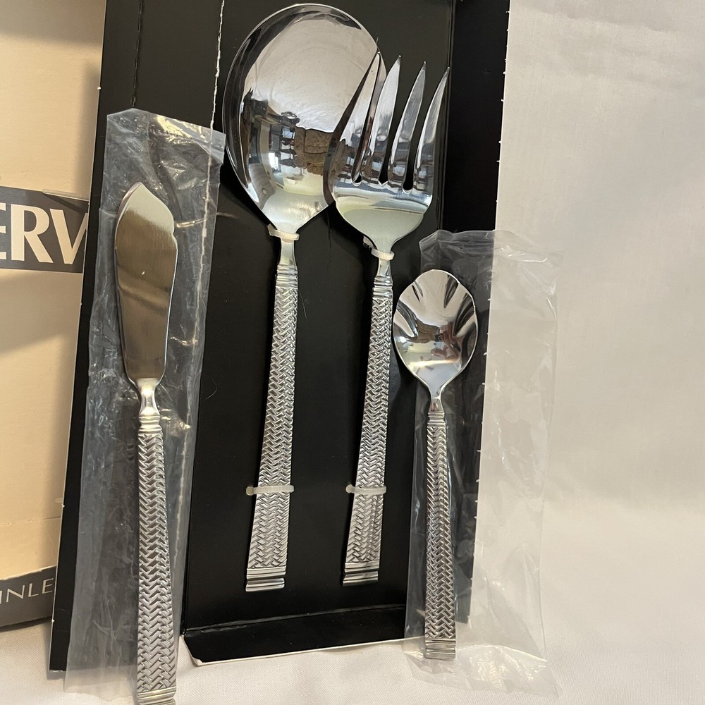 Farberware FRW14 Wicker/Basket Weave Stainless Hostess Flatware Set 4-Pc Serving