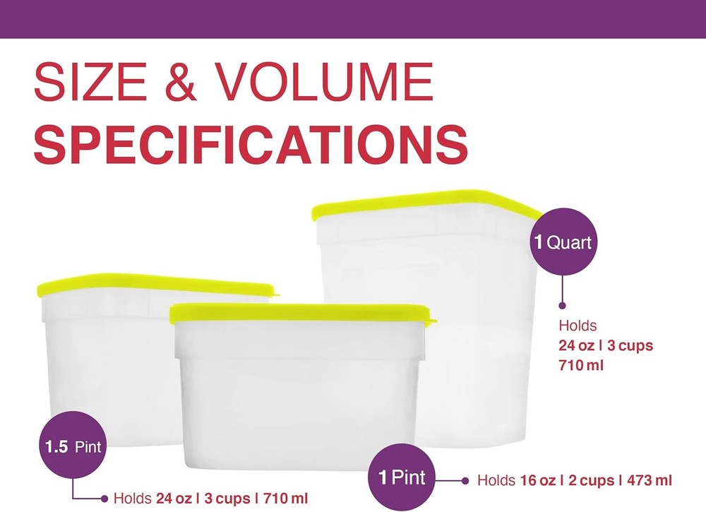 Reusable Plastic Storage Container Set, 10 Pack, 1 Pint/16 Ounce Each