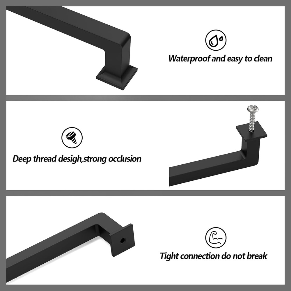 10-Pack 10" Matte Black Cabinet Pulls - Modern Kitchen Handles