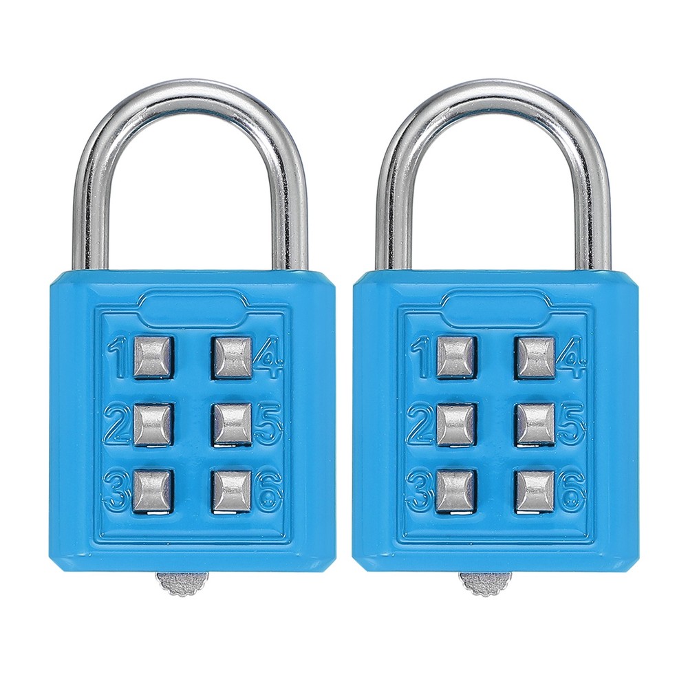 2Pcs Push Button Combination Padlock 6-Digit 3-Position Lock Sky Blue