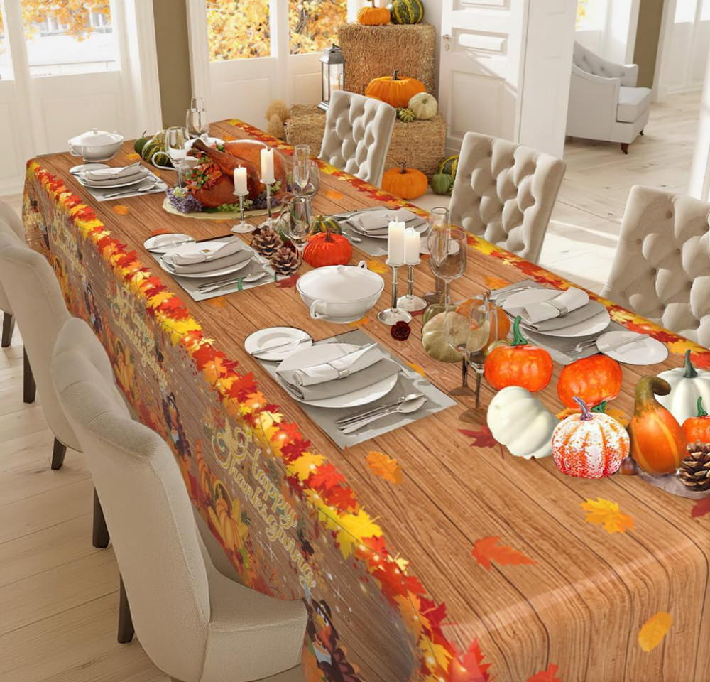 Disposable Thanksgiving Plastic Tablecloth – 2 Pack Rectangular, Fast USA Ship