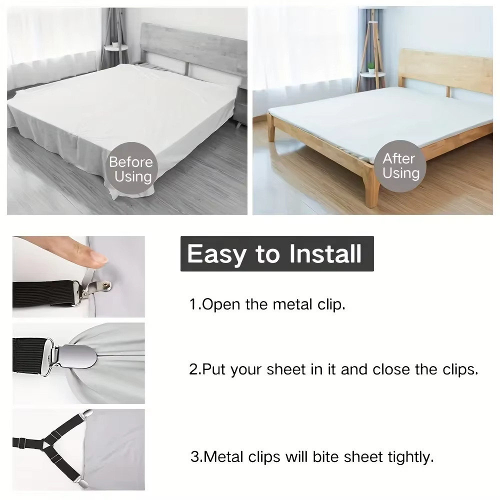 4 Pcs Sheet Holder Strap Sheet Holder Sheet Holder Buckle - Adjustable Elastic
