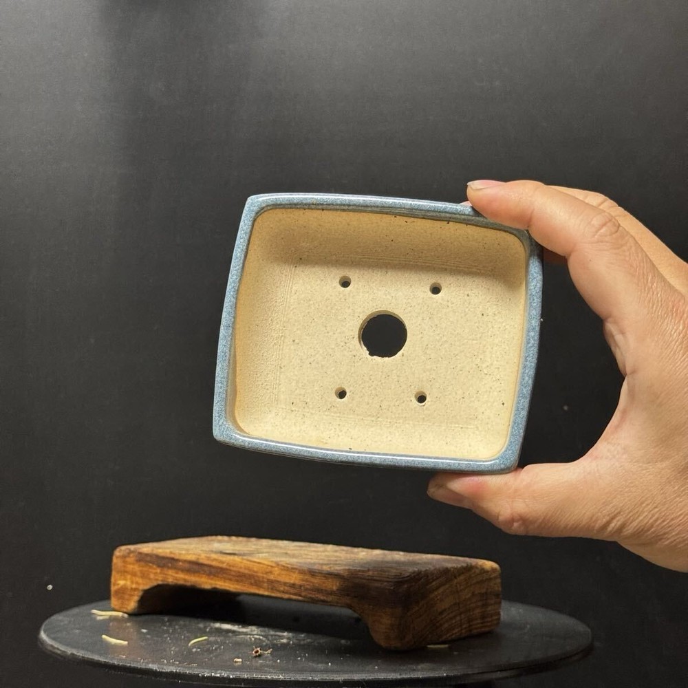 Japanese Bonsai Pot Rectangular 10cm Light Blue Mihashira Ceramic Planter New