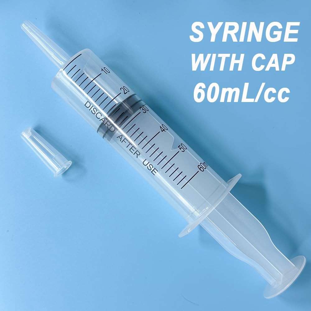 4 Pack 60mL Large Syringe for Liquid with Tip Cap, Plastic transparent