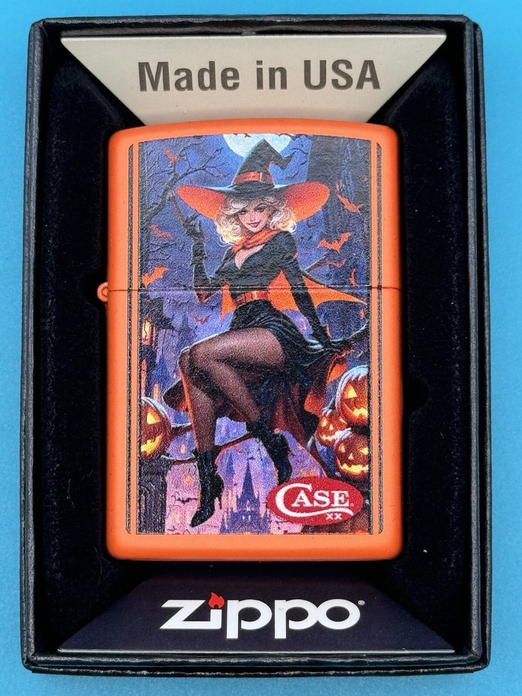 Case Witch Design 1 Orange Matte Zippo Lighter NEW