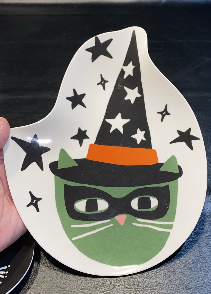 Hyde & Eek Melamine Plates Hey Boo Skeleton & Cat Witch