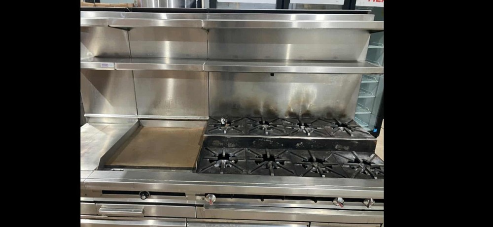 Jade Range 84" 8 Burner Step Up Range & 24" Griddle w/ Remote Chef Base