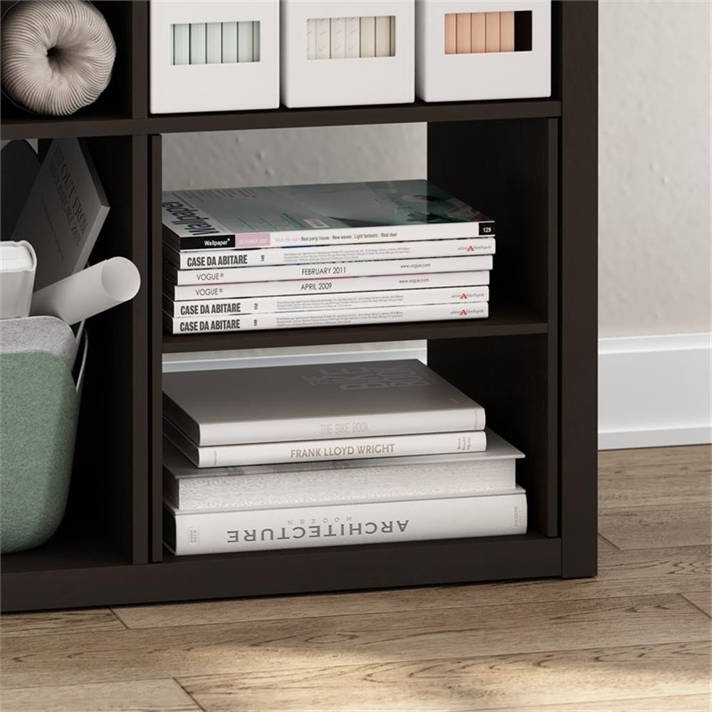 Pemberly Row Contemporary H-Shelf Cube Organizer Insert in Dark Oak