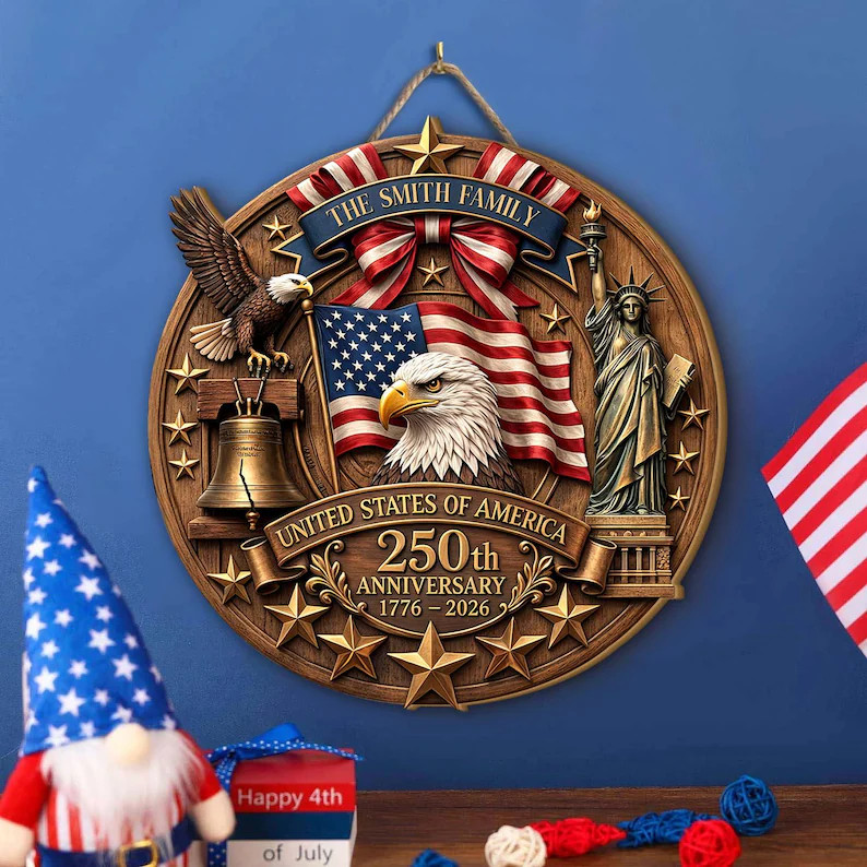 Personalized American Eagle Wall Sign with Rope Custom Patriotic