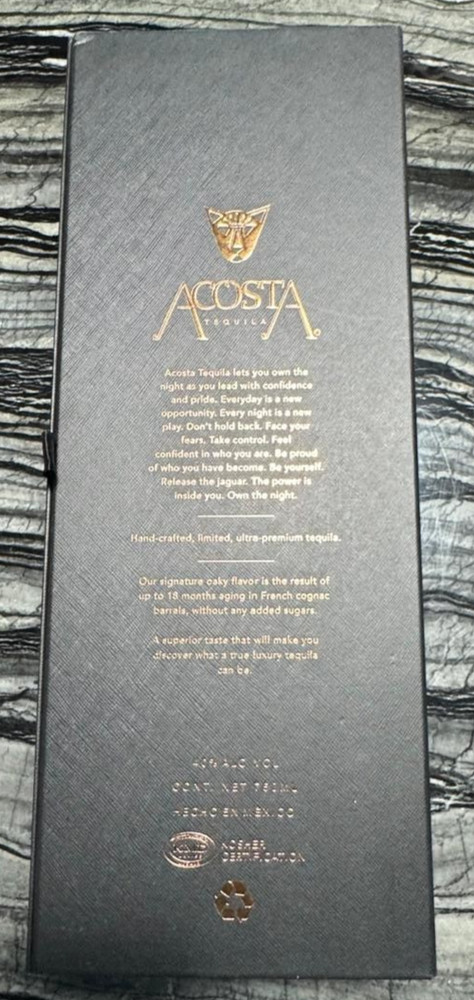 ACOSTA TEQUILA Authentic 100% Agave Añejo Box 15.5" x 6" x 5"