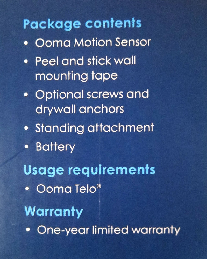 Ooma Home Motion Sensor 110-0146-100 for Ooma Telo, New, Sealed