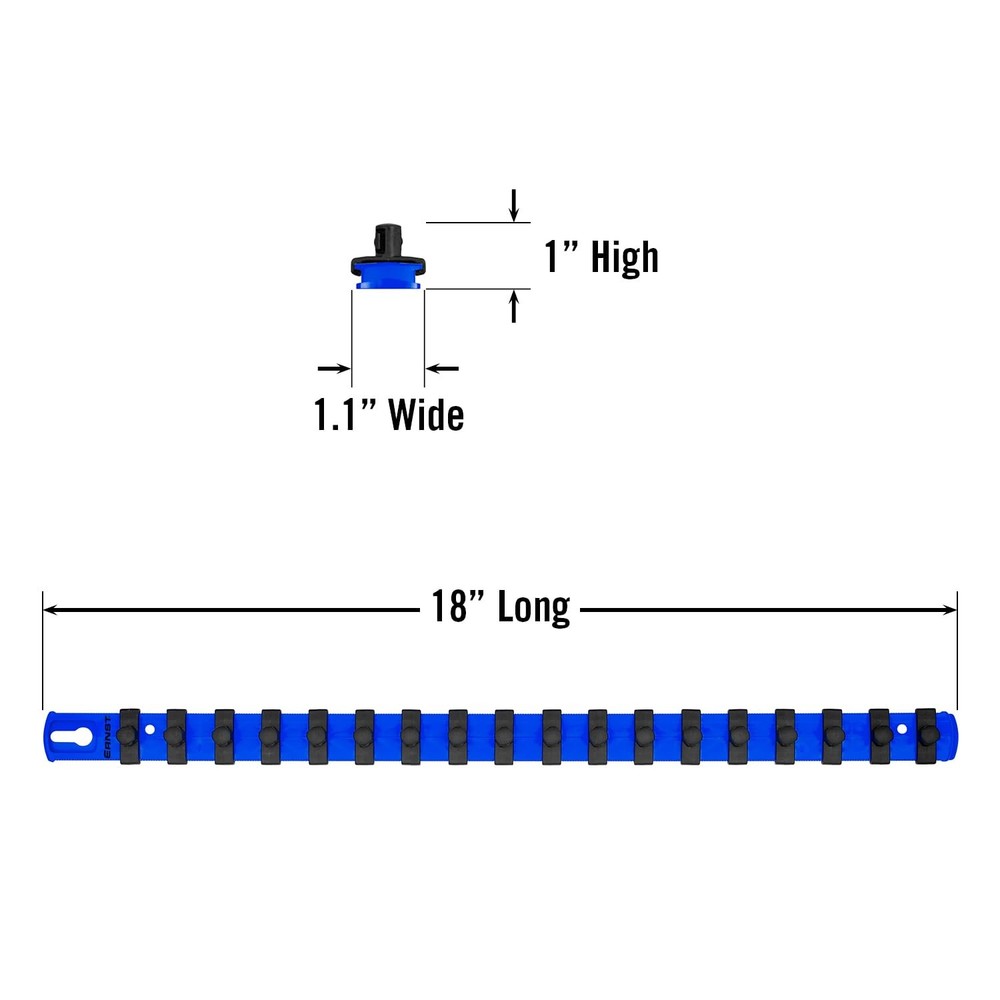 18Inch Socket Organizer with 18 Twist Lock Clips for Tools, Blue