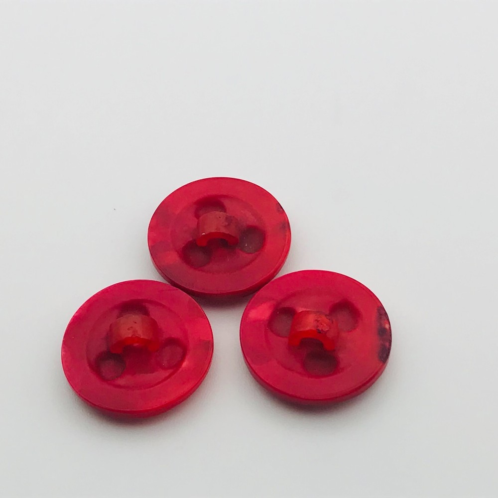 3 Red Bumpy Round Buttons Plastic Shank Matching Set Weird Texture Vintage 3/4"
