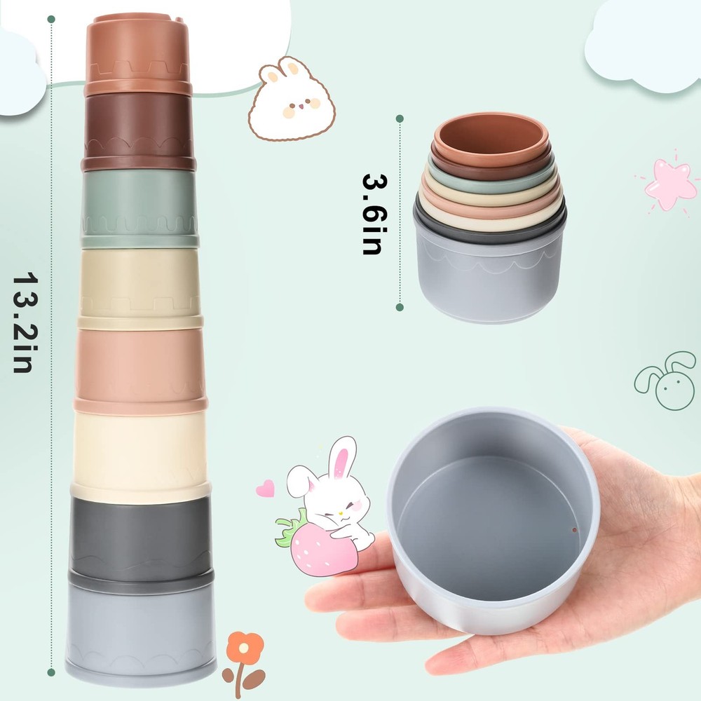 MEWTOGO 8 Pcs Stacking Cups for Bunny - Multi-Colored Reusable Rabbits Pastel
