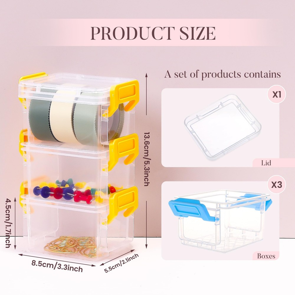 6 Packs Small Storage Bins with Lids, 3.3 x 2.1in Mini Stackable Plastic Stor...