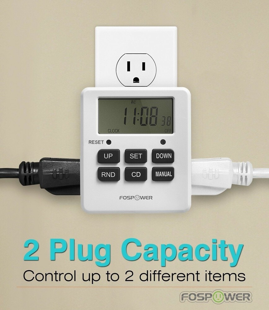 Digital Electric Programmable Dual Outlet Plug Kitchen Clock Timer Switch 7Day