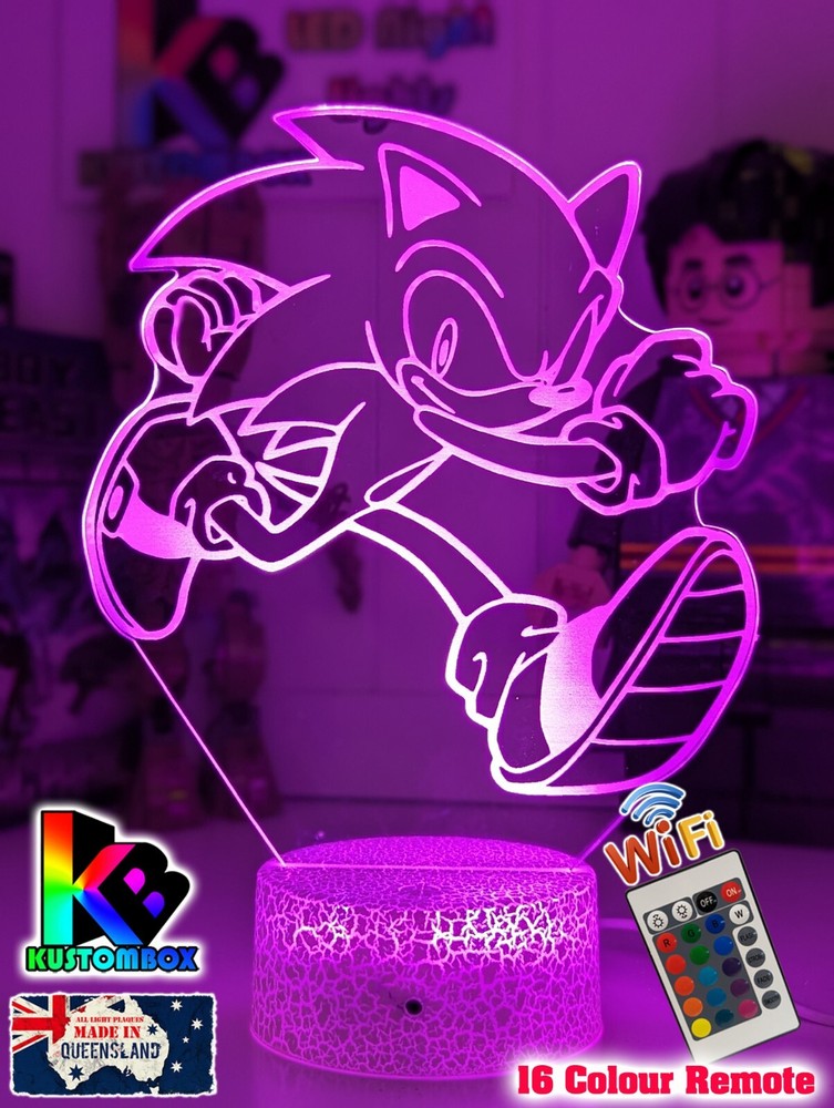 SONIC HEDGEHOG PERSONALISED NAME USB LED NIGHT LIGHT 7 COLOUR REMOTE CONTROL