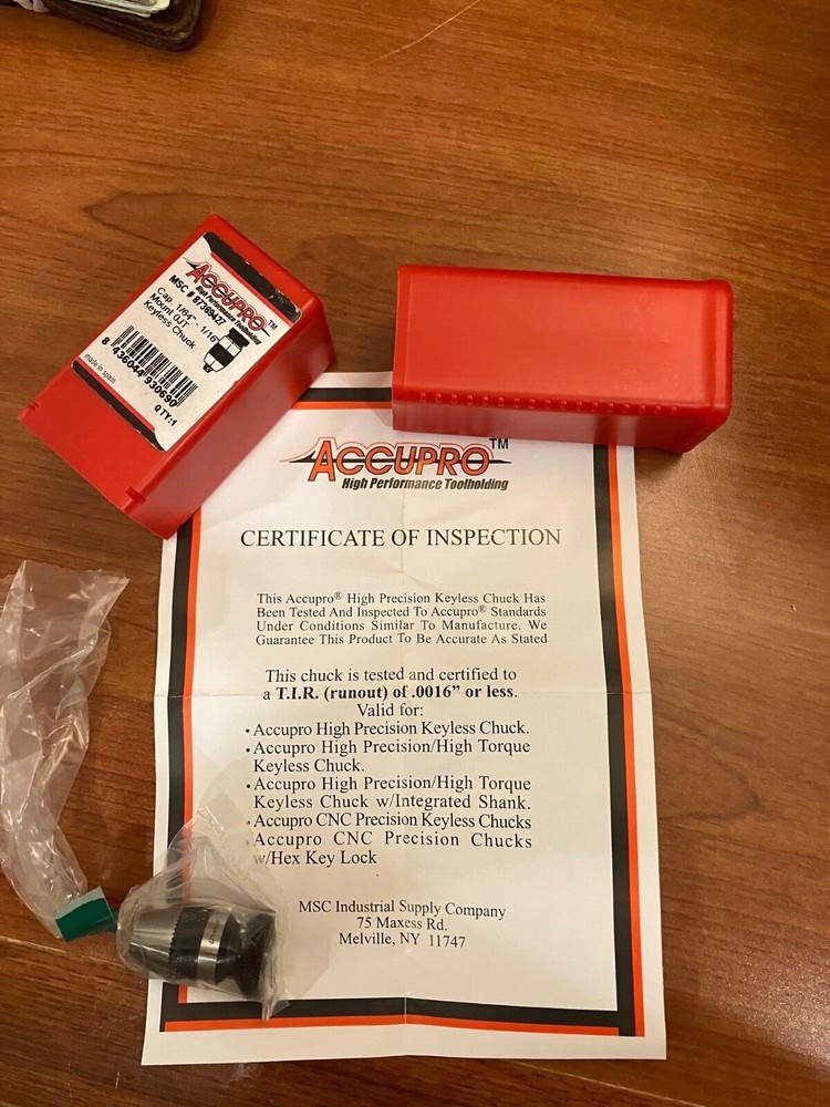 Accupro Precision drill chuck, .008 thou - 1/16” capacity 