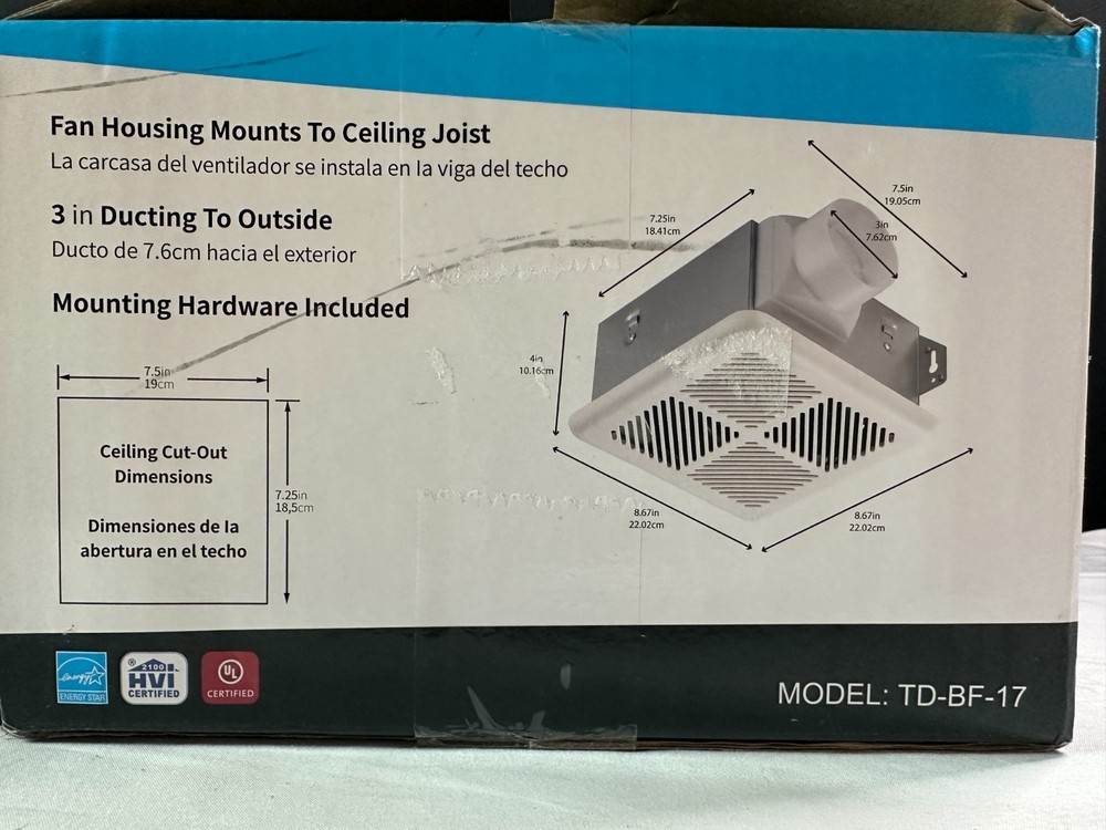Tech Drive TD-BF-17 White Wall Mounted Bathroom Ventilation Fan