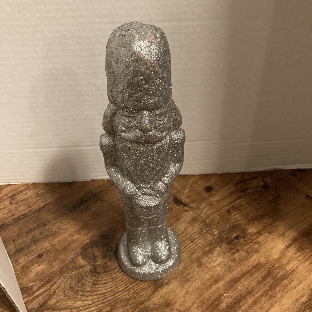 Christmas Decor silver glitter ceramic 10in nutcracker soldier NWT