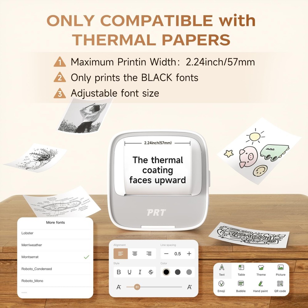 PRT Mini Sticker Printer, Portable Thermal Printer with 1 Roll Sticker Paper,...