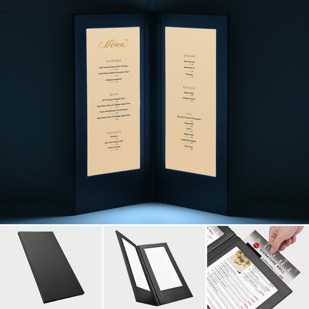 WeChef LED Back Lit Light Menu Holder Cover Folding Double Panel Fits 5"x11"