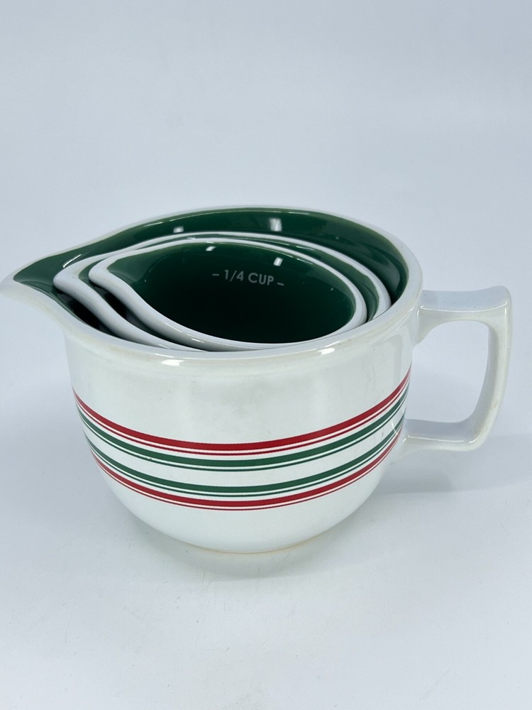 3pc Chantal Measuring Cups Nesting Bowls Stackable Striped 1 cup, .5 cup 1/4 cup