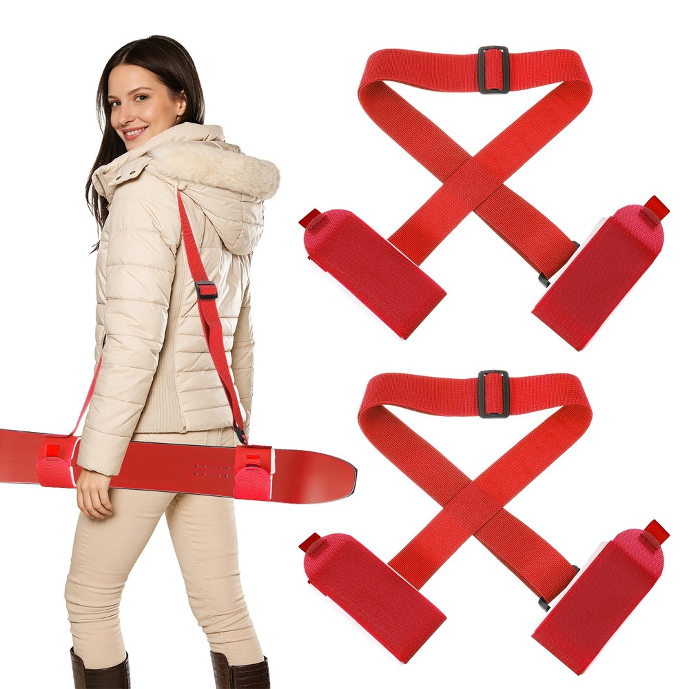 Ski Strap, Adjustable Ski Carrier Shoulder Straps,2Pcs& Red & White & 45.7"