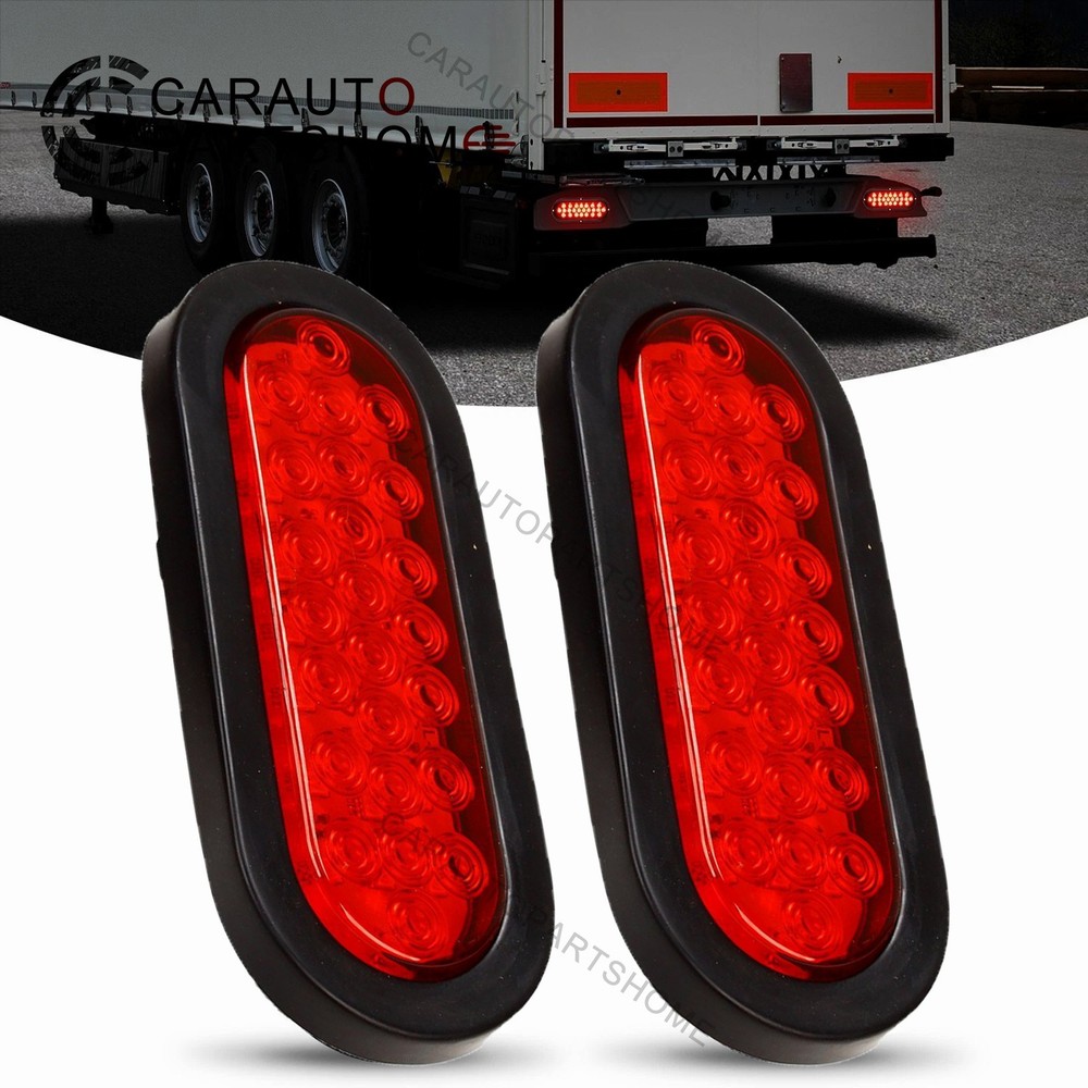 2x Red 6" Oval 24 LED Trailer Truck Sealed Brake Stop Turn Tail Lights w/Grommet