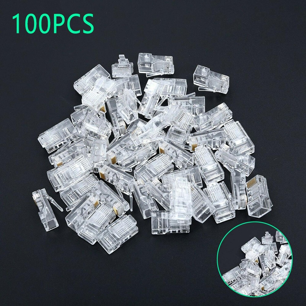 100PCS RJ45 Network Modular Plug 8P8C CAT5e Cable Connector End Pass Through