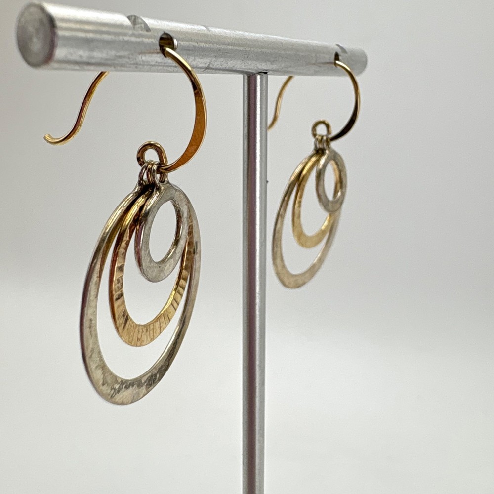 Vintage Silver Tone Concentric Circle Dangle Earrings Size 1.25" Length