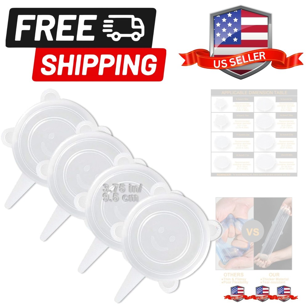 4 Pack Same Size Silicone Stretch Lids, Thicker Reusable Sturdy Silicone Cont...