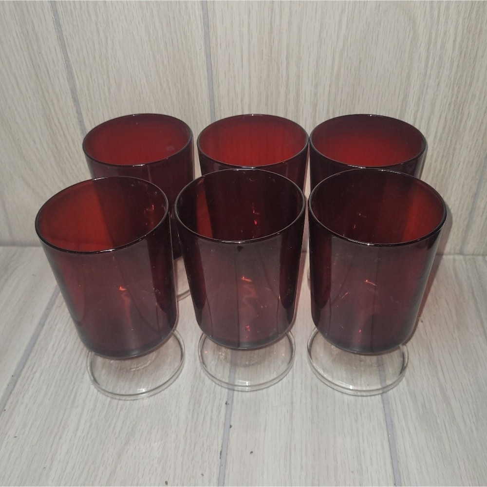 Vintage Ruby Red Cavalier Crystal Wine Goblets Glasses Barware MCM
